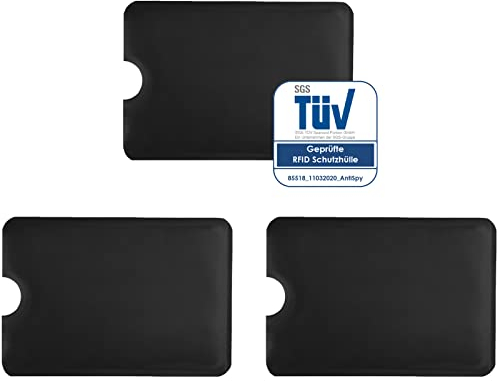 AntiSpyShop 3X RFID Schutzhüllen, TÜV geprüft, NFC Blocker - Kreditkarte, Bank EC Karte Abschirmung (Schwarz)