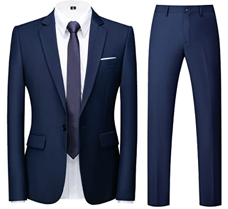 KUDORO Costume Homme 2 pièces Slim Fit Smoking Simple Poitrine à Un Bouton, Men Suits 2 Piece Bleu pour Mariage Business Fête Confort Elégant Blazer Veste et Pantalon(Bleu,M)