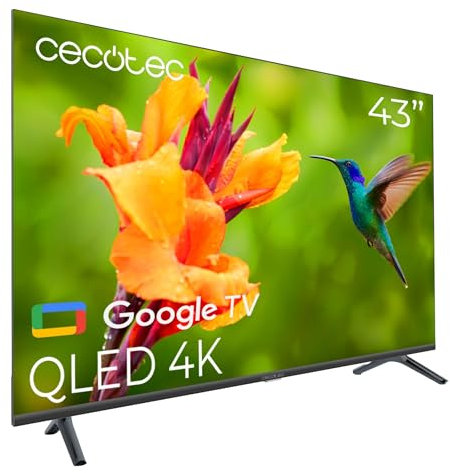 Cecotec Smart TV 43 - Televisore TV QLED 43 4K UHD - V4 Series VQU40043. Google TV, Dolby Vision&Atmos, VRR, HDMI 2.1, USB 3.0, HDR10, 16 GB ROM, Google Voice Assistant, Chromecast