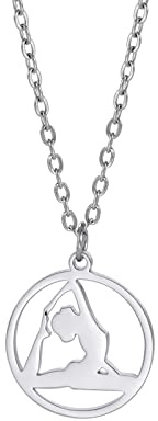 VASSAGO Gymnastikberlock, halsband, gymnastikgåva för flickor, volter, gymnastik, sport, hjärta, hänge, halsband, rostfritt stål, inspirerande smycken, gåva för kvinnor, tränare, ballerina, Medium,