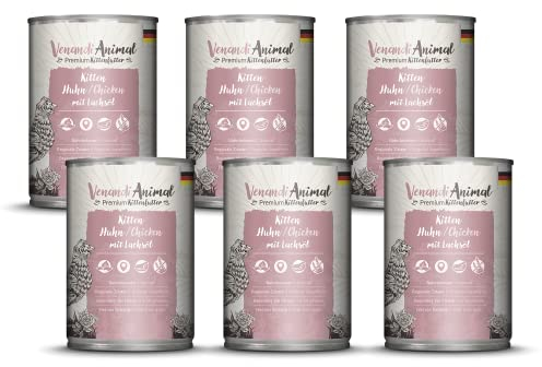 Venandi - Premium Nassfutter für Katzen - Kitten - Huhn mit Lachsöl, 6 x 400g (6er Pack), getreidefrei mit extra viel Fleisch