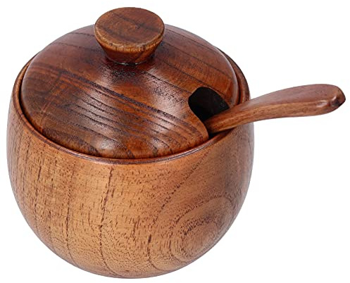 Cuencos de Madera para Sal Y Pimienta, Recipiente para Condimentos con Tapa Y Cuchara, Tarro para Condimentos, Bote para Condimentos, Salero Y Pimentero, Recipiente para Condimentos para el Hogar, la