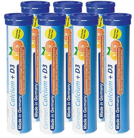 German Calcium + Vitamin D Drink Effervescent Tablets 140 Servings Orange-Grapefruit Flavour - 500 mg Calcium, 2,5 μg Vitamin D3 - T&D Pharma – Made in Germany