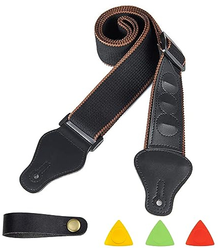 Gitarrengurt Verstellbarer Baumwolle Gitarren-Gurt Baumwolle Gitarrenband | WUDQIJI Baumwollgitarrengurte mit 3 Gitarrenplektren 1 Gitarrenhals Gurt für E-Gitarre Akustikgitarre Bass