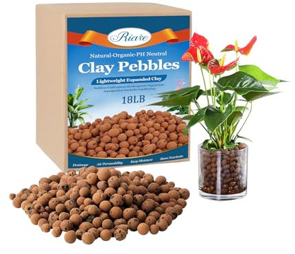 Riare Guijarros de arcilla expandida orgánica de 18 libras para plantas, bolas de Leca natural de 4 mm a 16 mm, piedras de arcilla hidropónica, agregado ligero para plantas de interior, cultivo