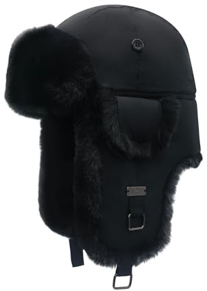 Kurhatic Unisex Fliegermütze Winter Mütze Warme Pilotenmütze mit Kunstfell Ohrenschützer Wintermütze für Herren und Damen