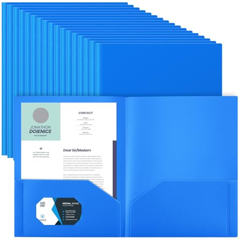 Gueevin 50 Pcs Plastic Folders with Pockets, Back to School Two Pocket Folder Fit Letter Size, Heavy Duty School Business Card Holder for Home Office, 11. 61 x 9. 45 Inches (Blue)