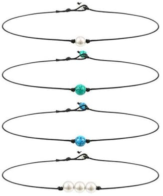 Holibanna 4 Pz Collane in Corda di Cuoio, Collana estive donna di Amicizia, Elegante e moda, Choker con Perline Girocollo Nero Gioielli di Pietre Preziose, per Spiagia Vacanza o Tempo Libero