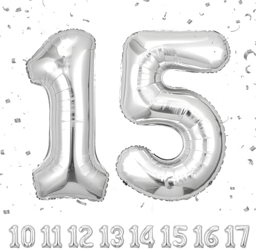 Födelsedagsballonger 15-40 tum-silverdekorationer 15-årig pojke och flicka födelsedag - uppblåsbar folieballong 15 år