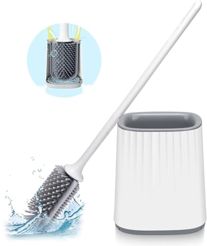 Escobilla de baño de silicona, escobilla de inodoro de silicona suave con soportes, adhesivo de fijación a pared, escobilla de inodoro resistente y duradera, escobilla de baño flexible para limpieza a