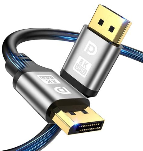 jojobnj 7M DisplayPort 2.1 Cable, 16K@60Hz, 8K@120Hz, 4K@240Hz, HBR3 32.4Gbps, HDR, G-Sync & FreeSync, For Gaming Monitor, Laptop, PC, TV