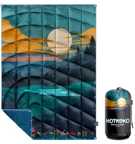 hotkoko Puffy Campingdecke, verstaubare geschwollene Decke für Outdoor-Camping, Reisen, Stadion, Wandern, Picknicks, 132,1 x 190,5 cm