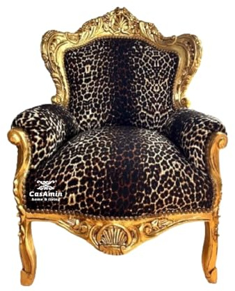 Armchair French Baroque Rococo Style Divano Sedia in legno stile antico con stampa leopardata per Living Room Home Decor