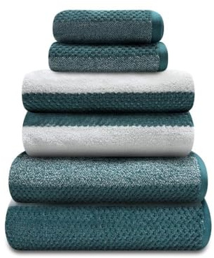 GC GAVENO CAVAILIA Bath Towel Set (70x120 cm) - 100% Ring Spun Cotton Striped Bath Towels 2 Pack - Water Absorbent & Quick Dry Bathroom Towels - Soft Hotel Quality Large Towel -Teal