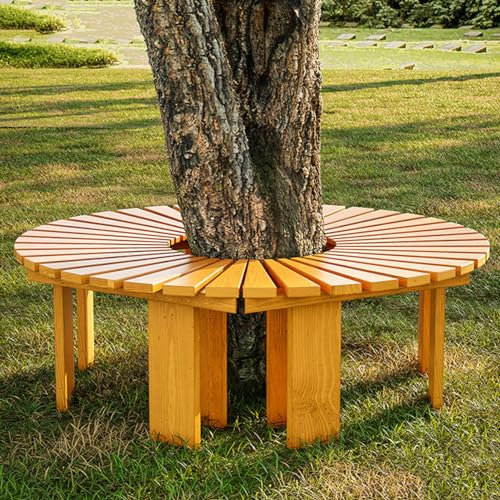 Runde Parkbank aus Massivholz, Gartenmöbel, geschwungene Bänke, halbrunde Baumbank aus Holz für den Garten, Lounge-Sitzgelegenheit auf der Terrasse – fächerförmige Bank mit Lattensitz und rückenfrei