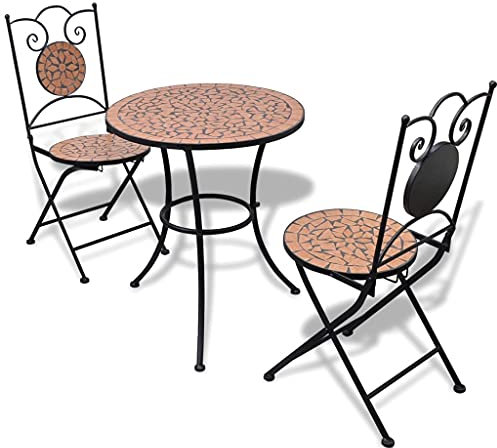 IUBGFTO 3-teiliges Bistro-Set aus Keramikfliesen in Terrakotta, Gartentisch und Stühle, Gartenstuhl-Set, Terrassen-Set, Outdoor-Tisch und Stühle