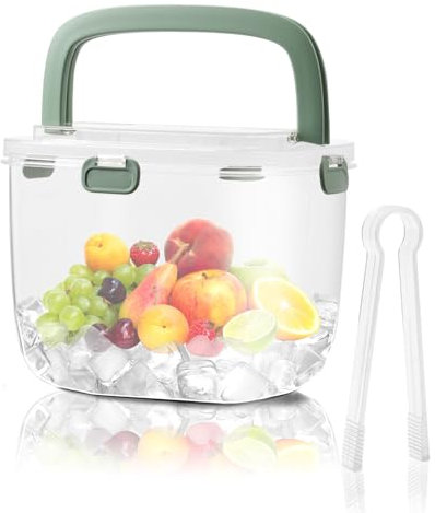 mumisuto 6.7L Ice Bucket with Lid and Tong, Airtight Ice Container with Handle, Portable Plastic Ice Cube Storage Bin Multifunctional Storage Bin for Cocktail Freezer Bar Parties Camping (Green)