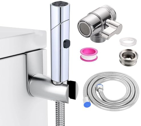Kit Doccetta per Bidet Portatile,ABS Spruzzatore per WC con doppia modalità, Doccia con Deviatore 2 Vie, Tubo Flessibile da 150 cm e supporto