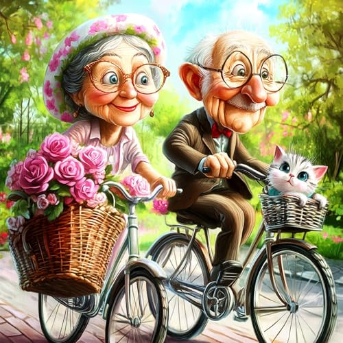 NEWENMO Cartoon Ältere Paare Diamond Painting Kit Complete,5D Nette Weiße Katze Diamant Painting Bilder Erwachsene 30x30cm,DIY Blume Diamant Malerei Set,für Schlafzimmer House Wall Büro Dekoration | Diamond Painting Set Katze Full Kit für Home Decor und Geschenk 30x30cm