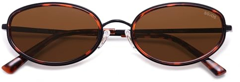 SOJOS Trendy Oval Polarized Sunglasses for Women Men, 80s 90s Chic Retro Vintage Sunnies SJ1248, Brown Tortoise/Brown