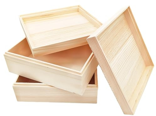 Aufbewahrungsbox aus unlackiertem Holz mit Deckel oben, Kiefernholz, DIY, Basteln, Stash Boxes für Kunst, Hobby und Aufbewahrung zu Hause (20 x 20 x 8 cm), 2 Stück
