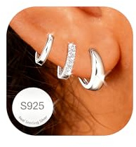 AVOTTO 3 Pairs Silver Earrings for Women Hypoallergenic Sterling Silver Earrings S925 Silver Hoop Earring Small Huggie Hoops Earring Stacks Jewellry Gifts for Women BIrthday Gifts