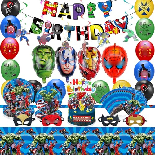 Set de decoración para cumpleaños infantil, 72 piezas de artículos de fiesta para niños y niñas, Incluye pancarta, mantel, platos de papel, globo de látex, globos de foil, servilletas de papel