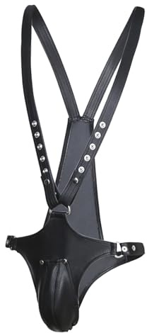 JIAHG Herren Jockstrap Straps Bodysuit Sexy PU Leder Harness Unterwäsche Ärmellos Stringbody Jumpsuit Männer Tanga