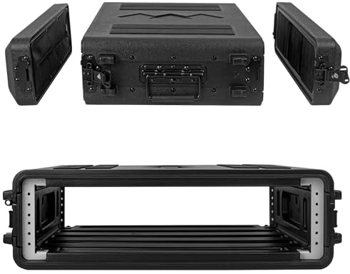 HOHIYO 2U Rack Koffer, flach, 16 Zoll tief, 19 Zoll Rackmount-Flight-Koffer für Reisen Schutzkoffer mit maßgeschneiderter Schaumstoffeinlage Aufbewahrungsraum für drahtloses Mikrofonsystem Verstärker