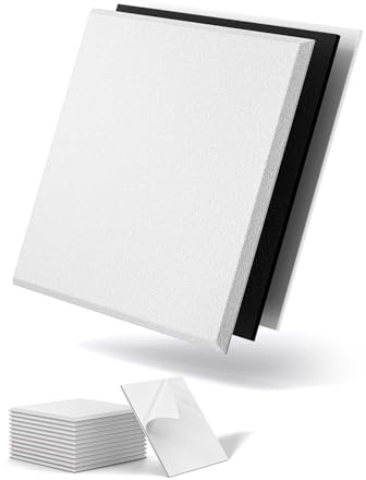 Mass Loaded Vinyl Sound Proofing Panels, 12 Pack Self-Adhesive Soundproofing Panels for Walls, Doors, Sound Absorbing & Soundproof Acoustic Panels for Room, Bedroom, Studio, 12 x 12 x 0.4, White