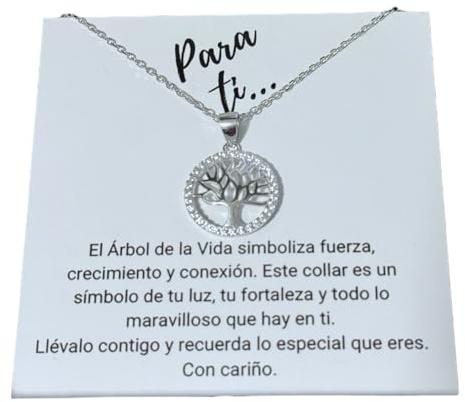 Collar Árbol de la Vida Plata de Ley 925 | Regalo Original Mujer | Fuerza y crecimiento. Tarjeta, caja y bolsa regalo.