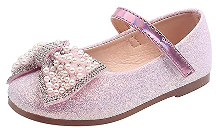 Zapatos de princesa para niñas - Mary Jane Zapatos con mariposa bailarina brillante zapatos planos fiesta niña zapatos festivos bautizo boda disfraces zapatos para niños pequeños, rosa, 28 EU