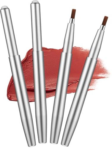 4PCS Retractable Lip Brush for Lipstick, Silver Lipstick Brush Retractable, Lipgloss, Eyeshadow Travel (4.5 Inch)