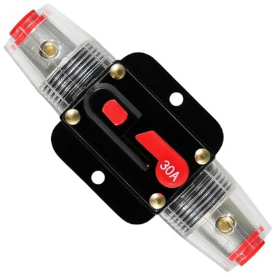 Leistungsschalter Reset Sicherung 30A mit Manuellem Reset, 12V Auto Leistungsschalter mit Inline-Sicherungshalter, 30A Reset Sicherungshalter mit Schalter zum Zurücksetzen der Sicherung, für Car Audio
