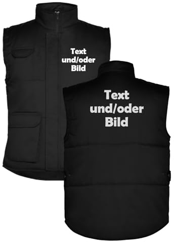 LOCO Personalisierte Herren Arbeitsweste mit Ihr Wunschtext und/oder Bild L35 - Schwarz - XXL