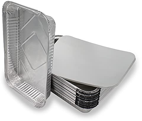 Mamatura 25 x XL-koppar i aluminium med lock, 25 aluminiumskålar 32 x 22 cm, 2 100 ml, stor rektangulär värmebeständig (25)