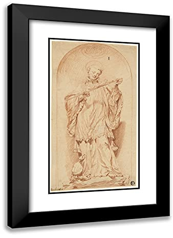 ArtDirect Edme Bouchardon 17x24 Black Modern Framed and Double Matted Art Print Titled Saint Francis Holding a Crucifix