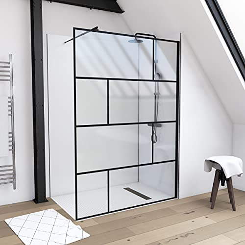MARWELL Duschwand in modernem Design 140 x 195 cm - Glasdusche mit matt schwarzen Wandprofil - Einscheibensicherheitsglas für höchste Sicherheit - Montage auf Duschwanne oder Fliese