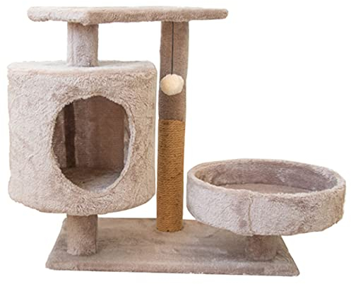 Cat Tree Kleines, graues 3-in-1-Katzenhaus mit Kratzbaum, geräumiger Plattform, Habitat und Spielball – Haustier-Katzenturm, Bett, Kratzmöbel (Größe: 51 x 50 x 30 cm)