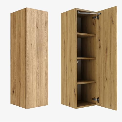 PLATAN ROOM Badezimmer Hängeschrank Wandschrank 105/ 160cm hoch Badhängeschrank mit Fronten in Hochglanz und Push-to-Open Funktion (Eiche Gold, 105 x 30 x 32)
