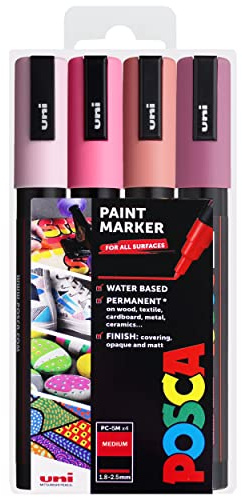 POSCA - PC-5M - Paint Marker Art Pens - 1,8–2,5 mm - 4er-Set im Etui (Pink Tones)