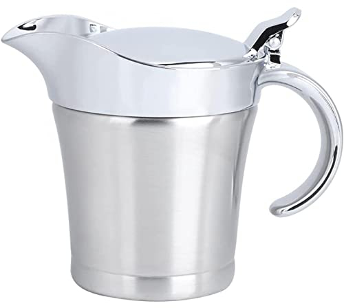 RAN-Azucareros Gravy Barco Doble Capa Aislamiento Sabor Salsa Olla 304 Bote de Salsa de Acero Inoxidable sirviendo Jarra, 15.8 Onza (Color : Silver)