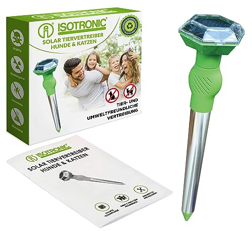 ISOTRONIC Ultraschall Solar Tiervertreiber, Katzenschreck, Hundeschreck, Wildtiere | 5m Reichweite je Gerät | Frequenz 25kHz