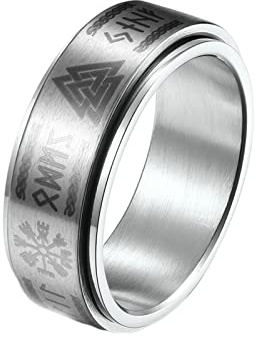 KnBoB 8MM Anxiety Ring, Silber Wikinger Spinner Ring Edelstahl Fidget Ring für Herren Größe 67 (21.3)