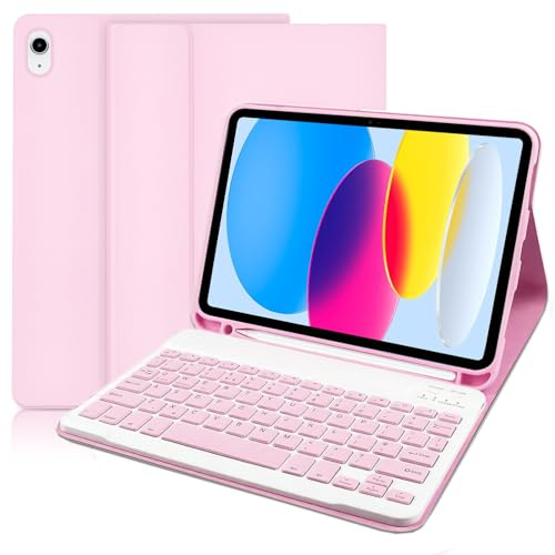 YUEJIDZ Keyboard Case for iPad A16 11th Gen 2025/10th Gen 2022, Pink | Leather Cover with Detachable Magnetically Bluetooth Keyboard(UK Layout,QWERTY) for iPad 10th Gen 10.9/11th Gen 11