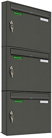 AL Briefkastensysteme Basic 3er Briefkasten DB 703 Eisenglimmer Grau 3 Fach DIN A4 wetterfest Briefkastenanlage mit Posthaltebügel und 2 Namensschildern