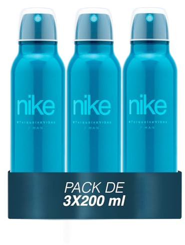 NIKE - Turquoise Vibes Pack de 3 x 200 ml, Desodorante Hombre Spray, Desodorante Antimanchas para Todo Tipo de Piel, 0% Sales de Aluminio, de Larga Duración, Fragancia Cítrica Afrutada