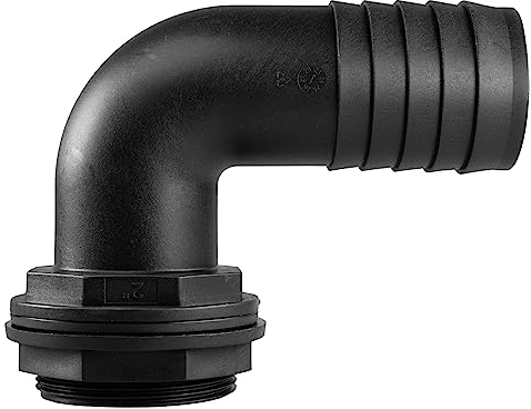 90 Degree Water Tank Overflow Vent, Water Butt Barbed Elbow Outlet with Nut & Washer 1/2 – 2” BSP Hose Sizes, Garden Rain Capture Tank Linking Connector, Threads fit 59mm Hole (2 BSP - 2 Barb)