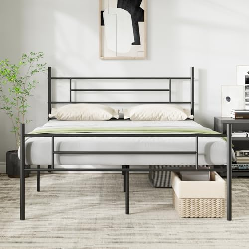 Novilla Bettrahmen 120 x 200 cm, Bettgestell mit Lattenrost, Modern Bettgestelle, Metallbett mit Kopfteil für Schlafzimmer ästezimmer, Schwarz