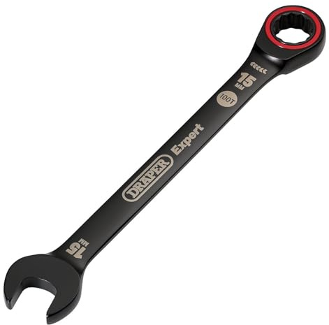 Draper 03888 Expert HI-TORQ - Llave combinada de carraca métrica, 15 mm, color negro